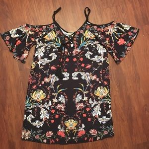 Black printed cold shoulder dress